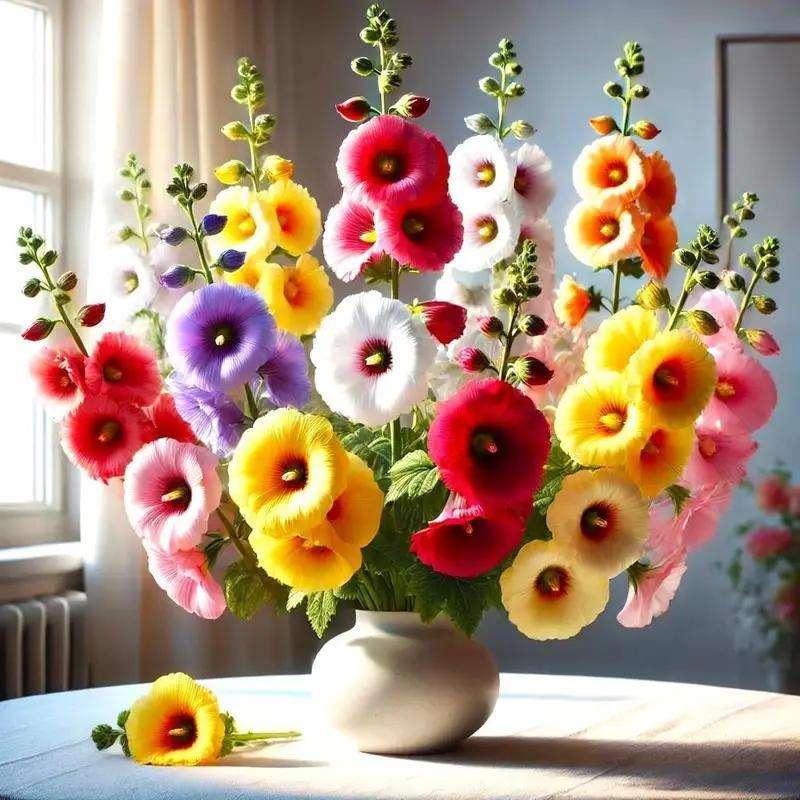 300pcs double mixed hollyhock seeds, rare Alcea rosea annua spring celebrity crimson, non-GMO heirloom, great gift.