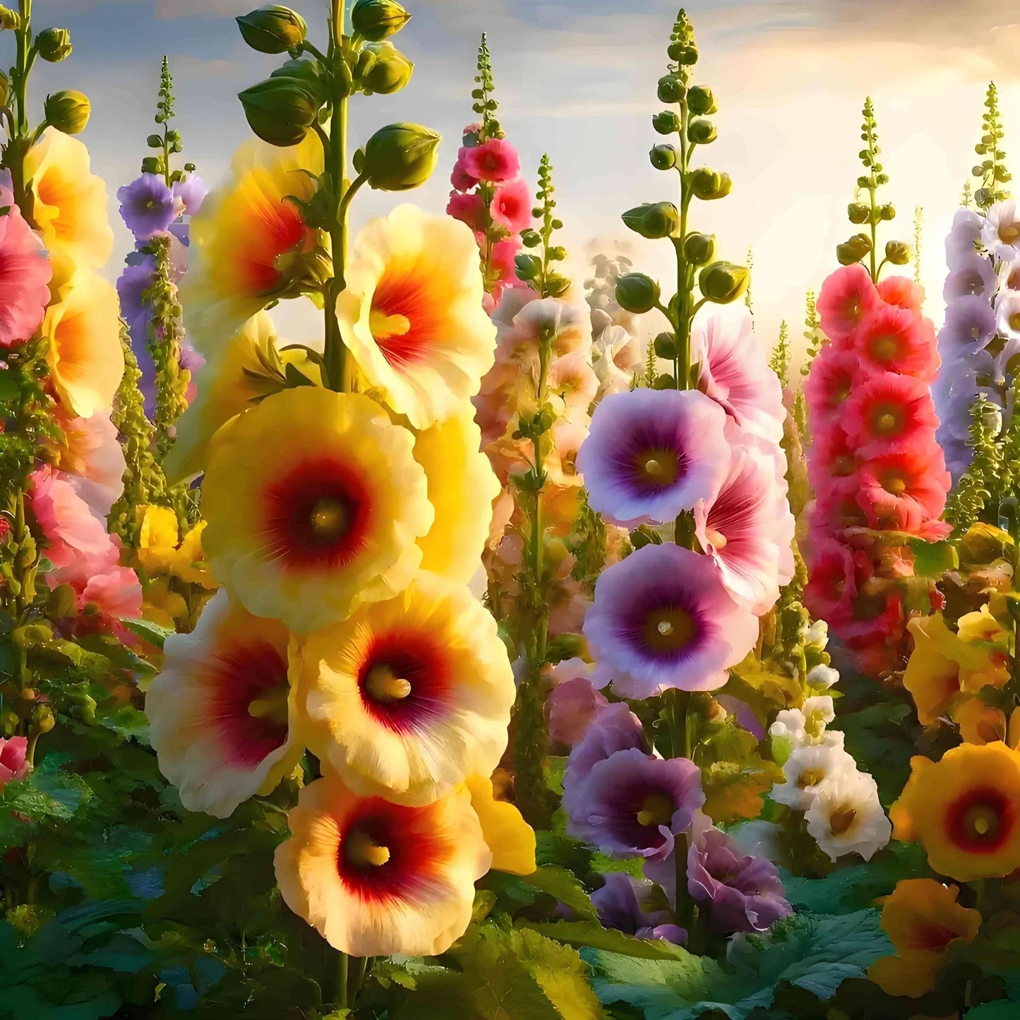 300pcs double mixed hollyhock seeds, rare Alcea rosea annua spring celebrity crimson, non-GMO heirloom, great gift.