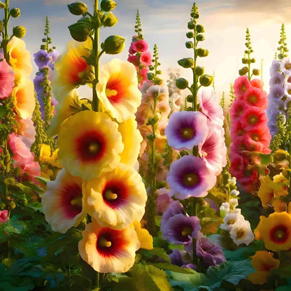 300pcs double mixed hollyhock seeds, rare Alcea rosea annua spring celebrity crimson, non-GMO heirloom, great gift.